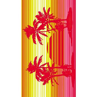 Plážová osuška MAXI PALM AND SUN, palmy, červeno-žlutá, froté, 100x180cm