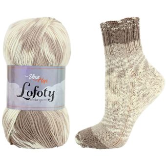 Pletací / háčkovací příze Vlna-Hep LOFOTY 7803 béžovo-smetanová, vzorovaná, ponožková, 100g/420m