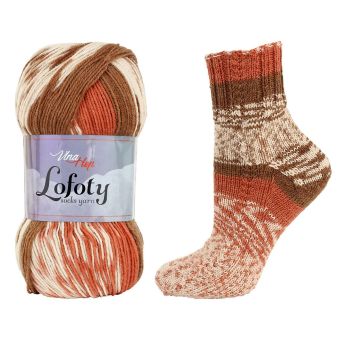 Pletací / háčkovací příze Vlna-Hep LOFOTY 7805 rezavo-béžová, vzorovaná, ponožková, 100g/420m