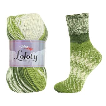Pletací / háčkovací příze Vlna-Hep LOFOTY 7807 zeleno-bílá, vzorovaná, ponožková, 100g/420m