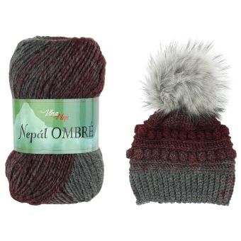 Pletací / háčkovací příze Vlna-Hep NEPÁL OMBRE 7404 vínovo-šedá , přechodová, efektní 100g/190m