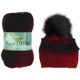 Pletací / háčkovací příze Vlna-Hep NEPÁL OMBRE 7405 červeno-černá, přechodová, efektní 100g/190m