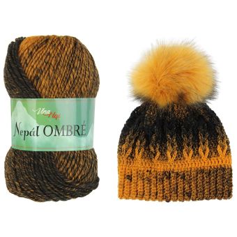 Pletací / háčkovací příze Vlna-Hep NEPÁL OMBRE 7407 hořčicovo-černá, přechodová, efektní 100g/190m