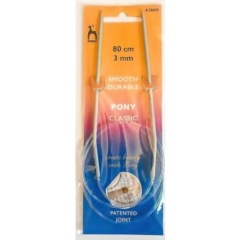 Pletací jehlice PONY, hliníkové, kruhové, 1 kus, délka 80cm, velikost 3mm