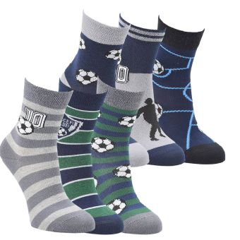 Ponožky dětské bavlněné 8100921, klasické, chlapecké, fotbal, mix1, modro-zelené, 6 párů (více velikostí)