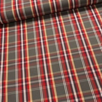 Potahové akrylové plátno (dralon, teflon) na zahradní nábytek, khaki-červeno-žluté káro, š.140cm (látka v metráži)