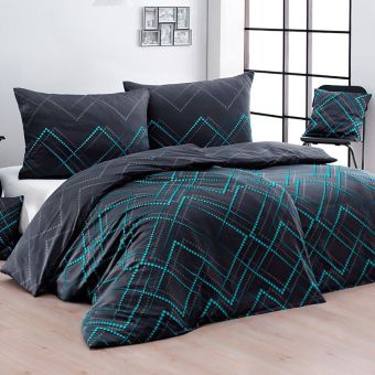 Povlečení Matějovský DEXTER, tmavě šedé s tyrkysovým kárem, (více materiálů, rozměrů)