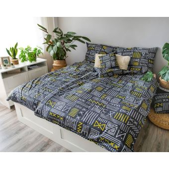 Povlečení ELSA RUNY geometrické vzory na černé, 3 dílné, bavlna hladká, 140x200cm + 70x90cm + 40x40cm