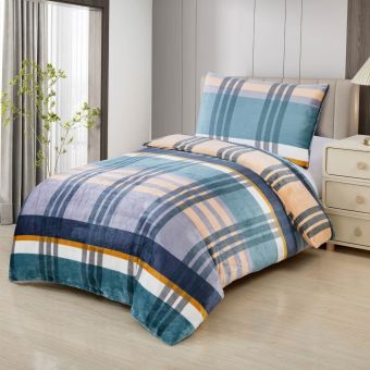 Povlečení EUGEN modro-béžové káro, mikroflanel, 140x200cm + 70x90cm