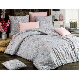 Povlečení FIRUZE ŠEDÉ květinový vzor, bavlna hladká, 140x200cm + 70x90cm 