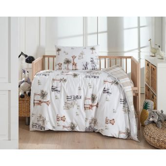 Dětské povlečení Matějovský do postýlky HAPPY BABY, safari zvířátka na bílé, bavlna hladká, 100x135cm