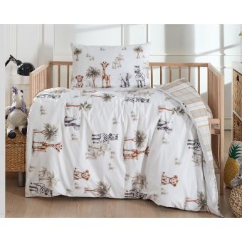 Dětské povlečení Matějovský do postýlky HAPPY BABY, safari zvířátka na bílé, bavlna hladká (více rozměrů)