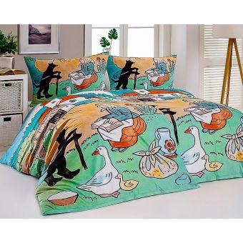 Povlečení Matějovský JOSEF LADA MIKEŠ, zelené, bavlna hladká digitál, 140x200cm + 70x90cm