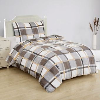 Povlečení KÁRO ŠEDOBÍLOŽLUTÉ, mikroflanel, 140x200cm + 70x90cm