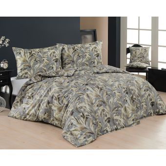 Povlečení Matějovský AMBIENT, florální vzor, béžovo-šedé, bavlněný MAKO satén, 140x200cm + 70x90cm