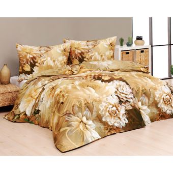 Povlečení Matějovský DANIELA, béžové květy, bavlna hladká digitál, 140x200cm + 70x90cm