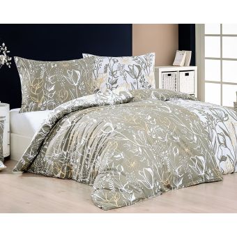 Povlečení Matějovský LARISSA, květinový vzor, šedo-zelené, krep, 140x200cm + 70x90cm