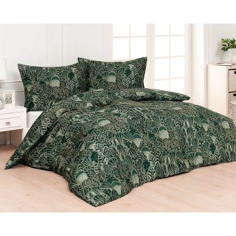 Povlečení Matějovský LIVIA, listy, tmavě zelená, bavlněný satén digitál, 140x200cm + 70x90cm