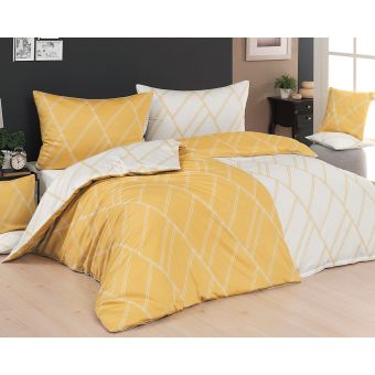 Povlečení Matějovský SALLY, geometrický vzor, žluto-bílé, krep, 140x200cm + 70x90cm