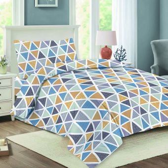 Povlečení NELA 03 TRIANGULO, modro-okrové trojúhelníky, bavlna hladká, 140x200cm + 70x90cm 
