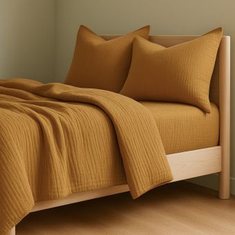 Povlečení Prem MUŠELÍN PREMIUM OKROVÉ, jednobarevné, okrové, mušelín, 140x200cm + 70x90cm