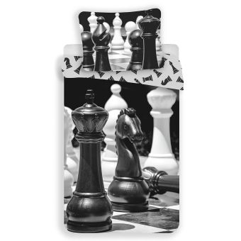 Povlečení ŠACHY, černo-bílé, bavlna hladká, 140x200cm + 70x90cm 