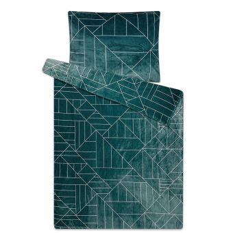 Povlečení VEČER DOMA  mikroflanel, geometrický vzor, tmavě zelené 140x200cm + 70x90cm