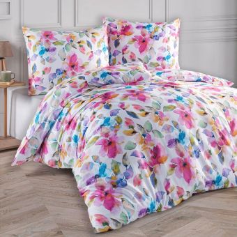 Povlečení VIBRANCE, barevné květy, růžové, bavlněný satén, 140x200cm + 70x90cm