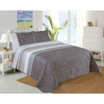 Přehoz na postel PLAZA šedo-hnědé pruhy, 220x240cm, dvoulůžkový + 2x povlak 45 x 45cm