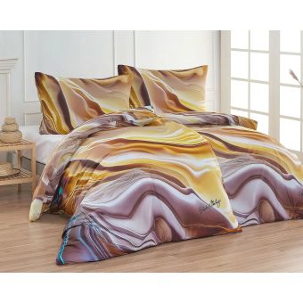 Sada 2 ks povlečení BLANKA MATRAGI - AURUM, zlaté, béžové a hnědé vlny, bavlněný MAKO satén, digitál, 140x200cm + 70x90cm, 2. jakost (nepatrná vada)