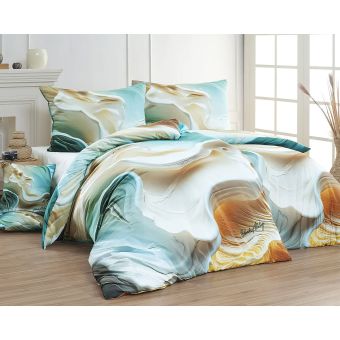 Sada 2 ks povlečení BLANKA MATRAGI - ÉTERICO, krémové, béžové a mátově zelené, bavlněný MAKO satén, digitál, 140x200cm + 70x90cm