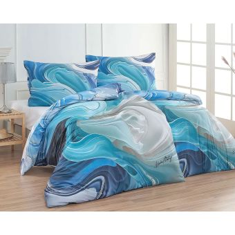 Sada 2 ks povlečení BLANKA MATRAGI - ZROZENÍ, dynamický vzor, odstíny modré a krémové, bavlněný MAKO satén, digitál, 140x200cm + 70x90cm
