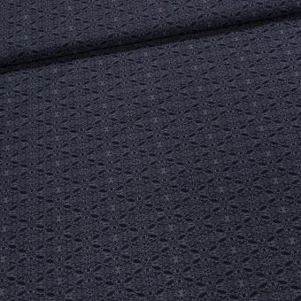 Šatovka směsová 2826 B,  modrá, černý žakárový vzor, š.140cm (látka v metráži)