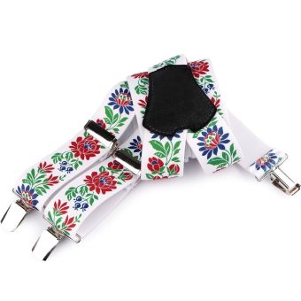 Šle pánské FOLKLOR BÍLÉ, délka 120cm, šíře 4cm, tvar Y, květinový vzor, 650363/01
