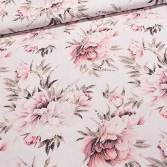 Směsové plátno 2023-13, velké růžové růže, š.140cm (látka v metráži)