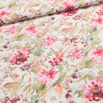 Směsové plátno GIULIANA, růžové květy, š.140cm (látka v metráži)