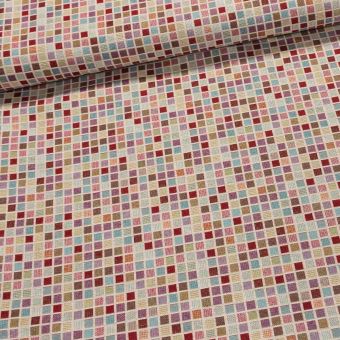 Směsové plátno (gobelín) JACQUARD GEO barevné kostičky, červená, š.140cm (látka v metráži)