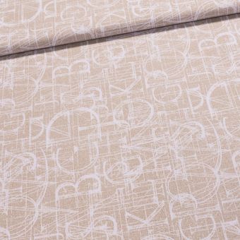 Směsové plátno LEONARDO BÉŽOVÁ písmena na béžové, š.140cm (látka v metráži)