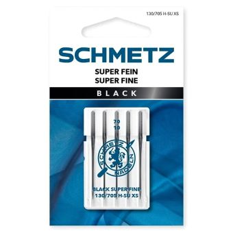 Strojové jehly SCHMETZ 130/705 H-SU XS VBS 70 BLACK SUPER FINE, extra tenké, balení 5 kusů