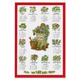Textilní kalendář, utěrka BYLINKY 2026, červený, 45x65cm, bez hůlky