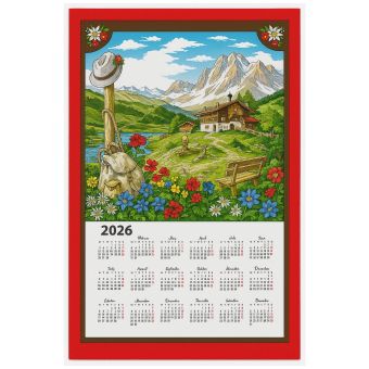 Textilní kalendář, utěrka HORAL 2026, červený, 45x65cm, bez hůlky