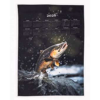 Textilní kalendář, utěrka PSTRUH 2026, šedo-zelený, 50x70cm, bez hůlky