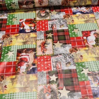 Ubrus PVC s textilním podkladem vánoční 1655-00 tradiční santa káro, červená š.140cm (metráž)