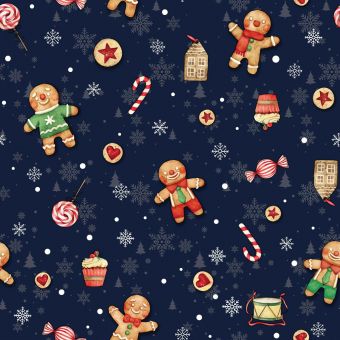 Ubrus PVC s textilním podkladem vánoční 1203-2 perníčky na modré, š.140cm (metráž)