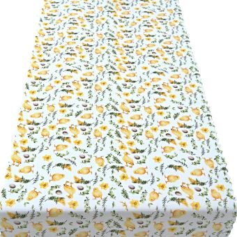 Ubrusovina / štola teflonová úprava, velikonoční KUŘÁTKA, bílá, š.38cm (metráž)