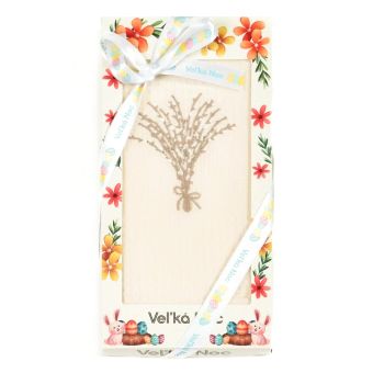 Utěrka KIARA VELIKONOCE 06 vaflová vyšívaná, dárkové balení, kočičky vrby na smetanové, 1 kus 50x70cm