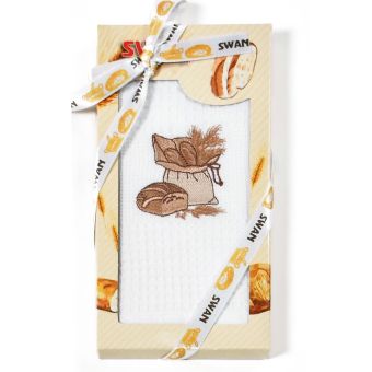 Utěrka SWAN 56 vaflová vyšívaná, dárkové balení, pečivo na bílé, 1 kus 50x70cm