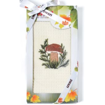 Utěrka SWAN 63 vaflová vyšívaná, dárkové balení, hříbek na smetanové, 1 kus 50x70cm