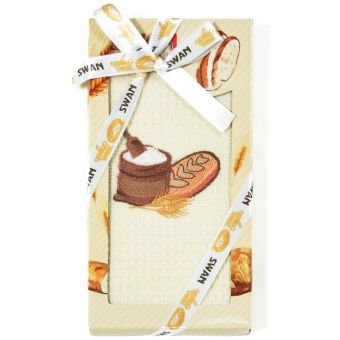 Utěrka SWAN 66 vaflová vyšívaná, dárkové balení, cukr a sušenka na smetanové, 1 kus 50x70cm