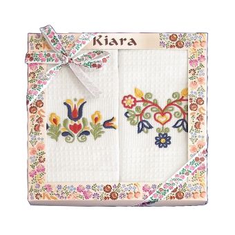 Utěrky KIARA 103 vaflové vyšívané, dárkové balení, folklór na bílé, 2 kusy 50x70cm